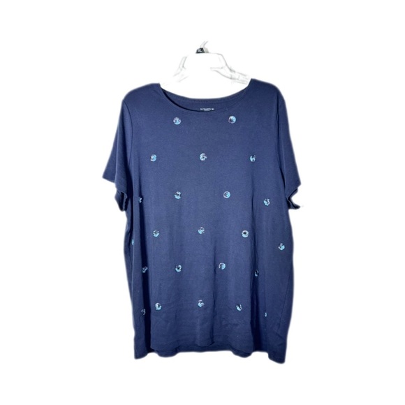 Talbots Blue Short Sleeve Tee with Sequins - Picture 1 of 4